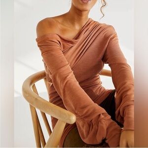 Free People Tan All Day Off Shoulder Top